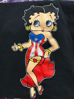 Betty boop red, white and blue, dark blue t shirt.